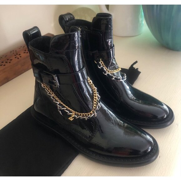 ZADIG & VOLTAIRE New Laureen Patent Leather Chain Boots Size 36 / US 5 - Picture 9 of 12